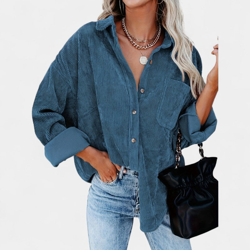 Gleame.-Jassen-Gleame overhemd - oversized corduroy blouse met lange mouwen en zakken
