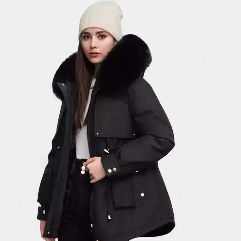 Gleame.-Jassen-Gleame winterjas voor dames - Heuplange jas met bontkraag en ritssluiting