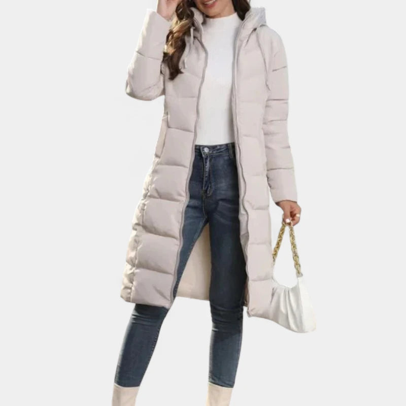 Gleame.-Jassen-Gleame winterjas voor dames - Lange gewatteerde donsjas met capuchon en rits