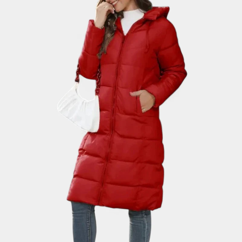 Gleame.-Jassen-Gleame winterjas voor dames - Lange gewatteerde donsjas met capuchon en rits