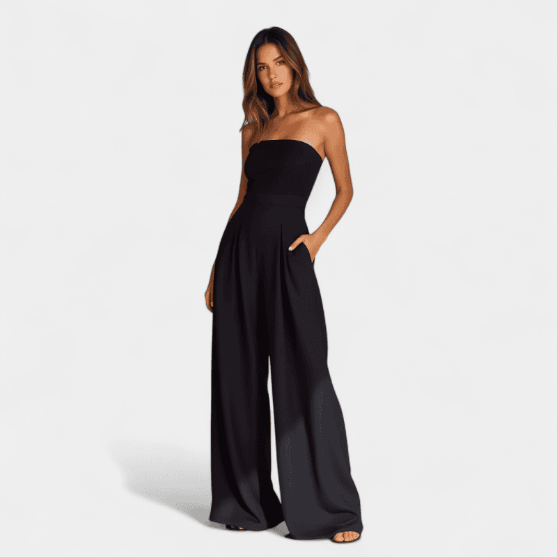 Gleame.-Jumpsuits-Gleame Jumpsuit - Strapless jumpsuit met brede pijpen