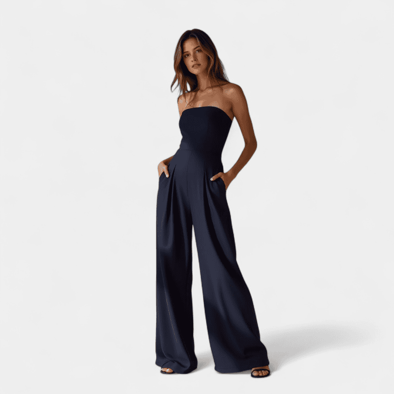 Gleame.-Jumpsuits-Gleame Jumpsuit - Strapless jumpsuit met brede pijpen