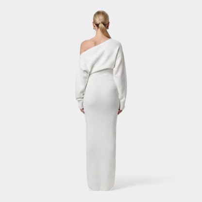 Gleame.-Jurk-Gleame | Dames Gebreide Off Shoulder Jurk met Lange Mouwen