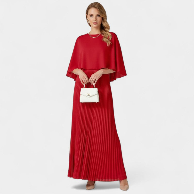 Gleame.-Jurk-Gleame | Dames geplisseerde maxi-jurk met wijde mouwen