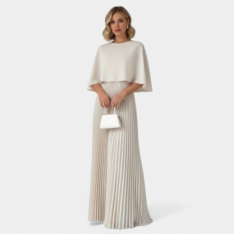 Gleame.-Jurk-Gleame | Dames geplisseerde maxi-jurk met wijde mouwen