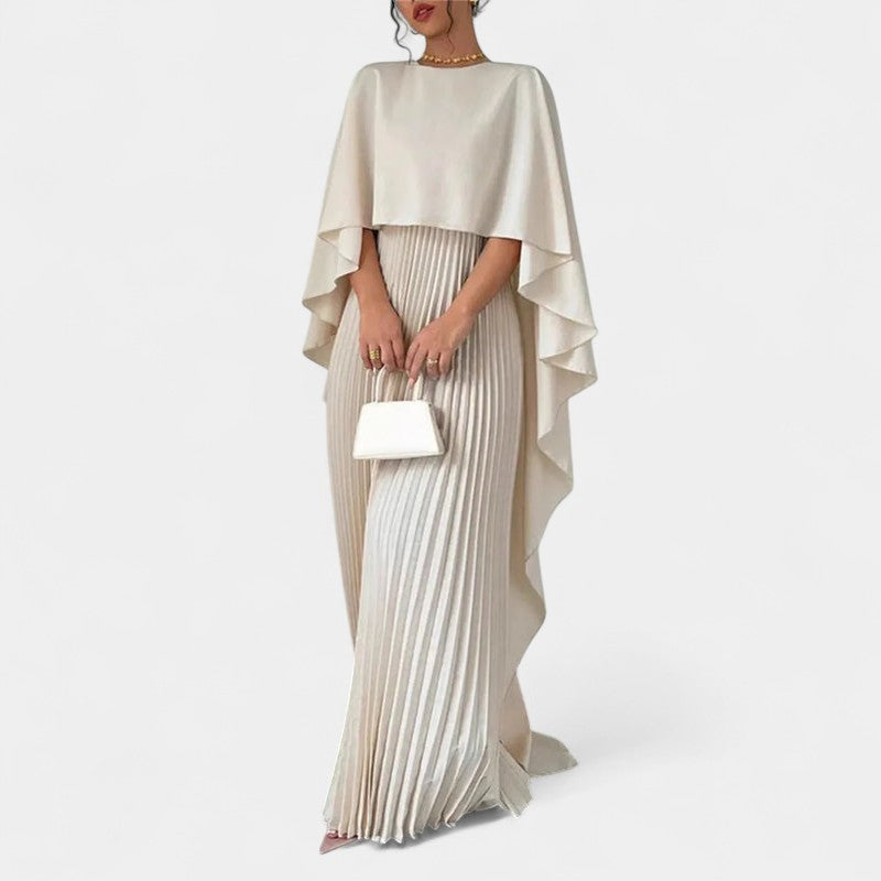 Gleame.-Jurk-Gleame | Dames geplisseerde maxi-jurk met wijde mouwen