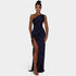 Gleame.-Jurk-Gleame Jurk - Pleated satin split dress met één schouder