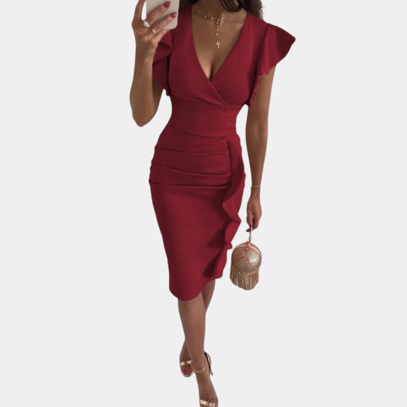 Gleame.-Jurken & Jumpsuits-Gleame Bodycon jurk - V-hals wikkelstijl met ruffles