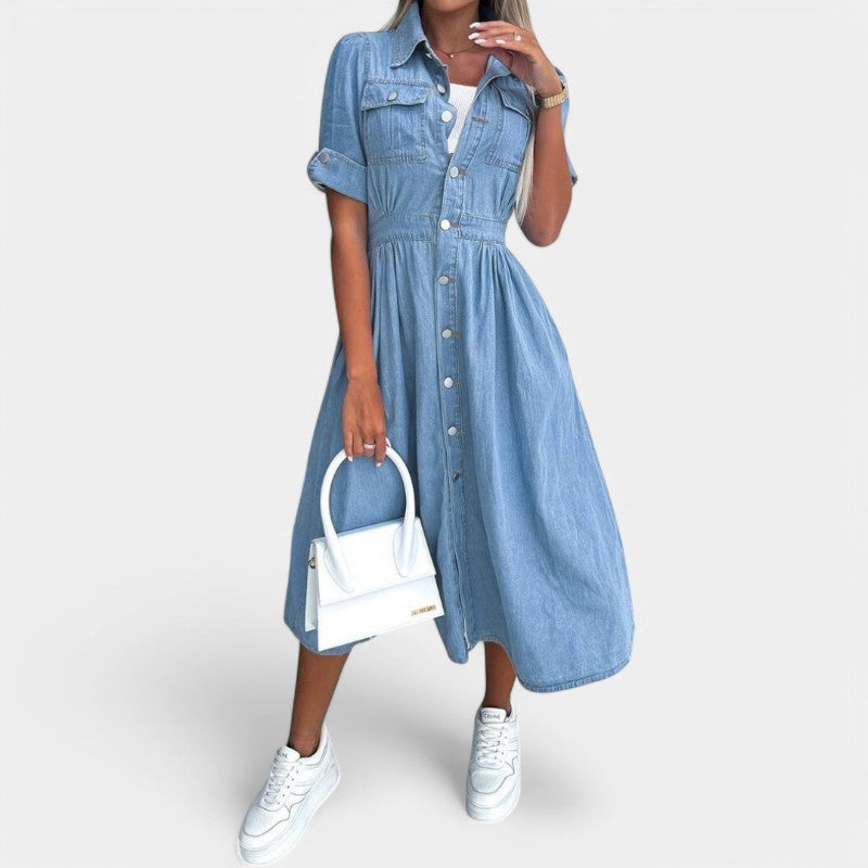 Gleame.-Jurken & Jumpsuits-Gleame Denim jurk - Trendy denim dress voor elke gelegenheid