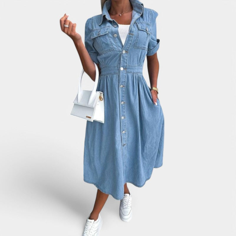 Gleame.-Jurken &amp; Jumpsuits-Gleame Denim jurk - Trendy denim dress voor elke gelegenheid