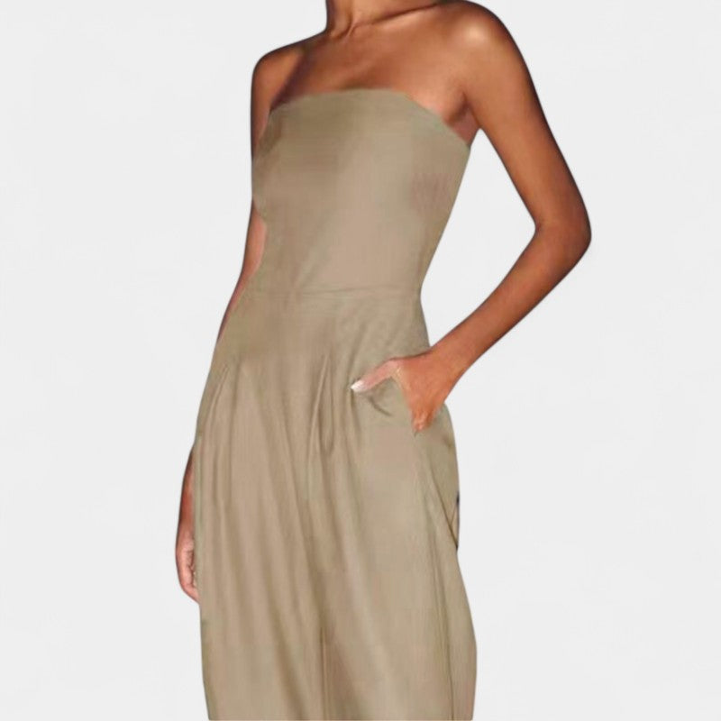 Gleame.-Jurken &amp; Jumpsuits-Gleame Jumpsuit - Casual strapless jumpsuit in effen kleuren