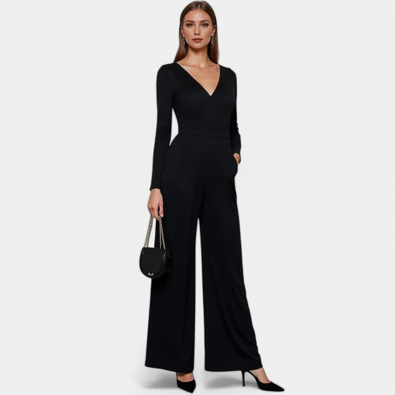 Gleame.-Jurken &amp; Jumpsuits-Gleame Jumpsuit - Dameslange mouwen jumpsuit in effen kleur met tailleontwerp