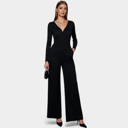 Gleame.-Jurken &amp; Jumpsuits-Gleame Jumpsuit - Dameslange mouwen jumpsuit in effen kleur met tailleontwerp