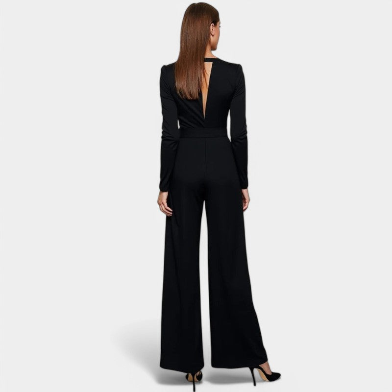 Gleame.-Jurken &amp; Jumpsuits-Gleame Jumpsuit - Dameslange mouwen jumpsuit in effen kleur met tailleontwerp