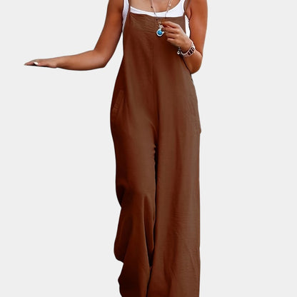 Gleame.-Jurken &amp; Jumpsuits-Gleame Jumpsuit - Mouwloze jumpsuit in effen kleur en losse pasvorm