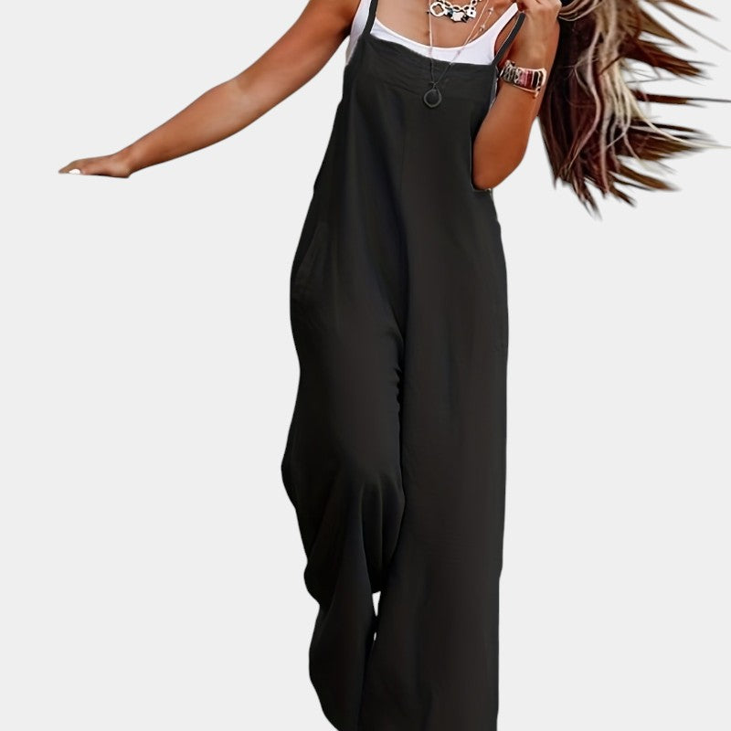 Gleame.-Jurken &amp; Jumpsuits-Gleame Jumpsuit - Mouwloze jumpsuit in effen kleur en losse pasvorm
