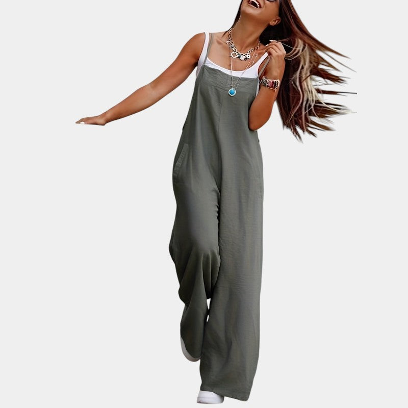 Gleame.-Jurken &amp; Jumpsuits-Gleame Jumpsuit - Mouwloze jumpsuit in effen kleur en losse pasvorm