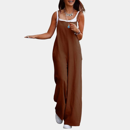 Gleame.-Jurken &amp; Jumpsuits-Gleame Jumpsuit - Mouwloze jumpsuit in effen kleur en losse pasvorm