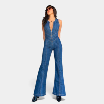 Gleame.-Jurken &amp; Jumpsuits-Gleame Jumpsuit - One piece denim jumpsuit met hoge taille en rugloos ontwerp