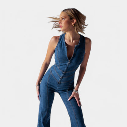 Gleame.-Jurken &amp; Jumpsuits-Gleame Jumpsuit - One piece denim jumpsuit met hoge taille en rugloos ontwerp