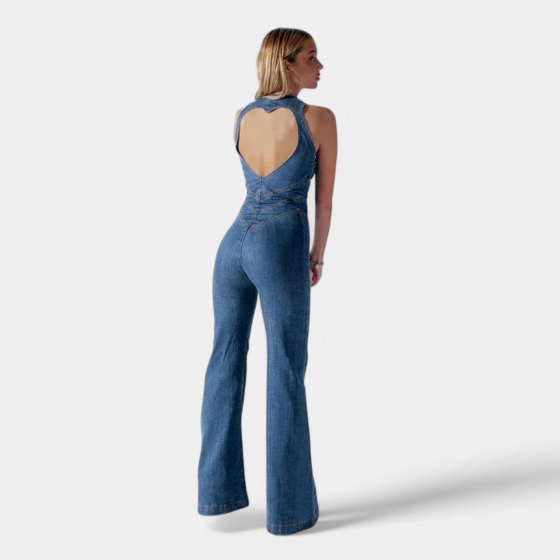 Gleame.-Jurken &amp; Jumpsuits-Gleame Jumpsuit - One piece denim jumpsuit met hoge taille en rugloos ontwerp