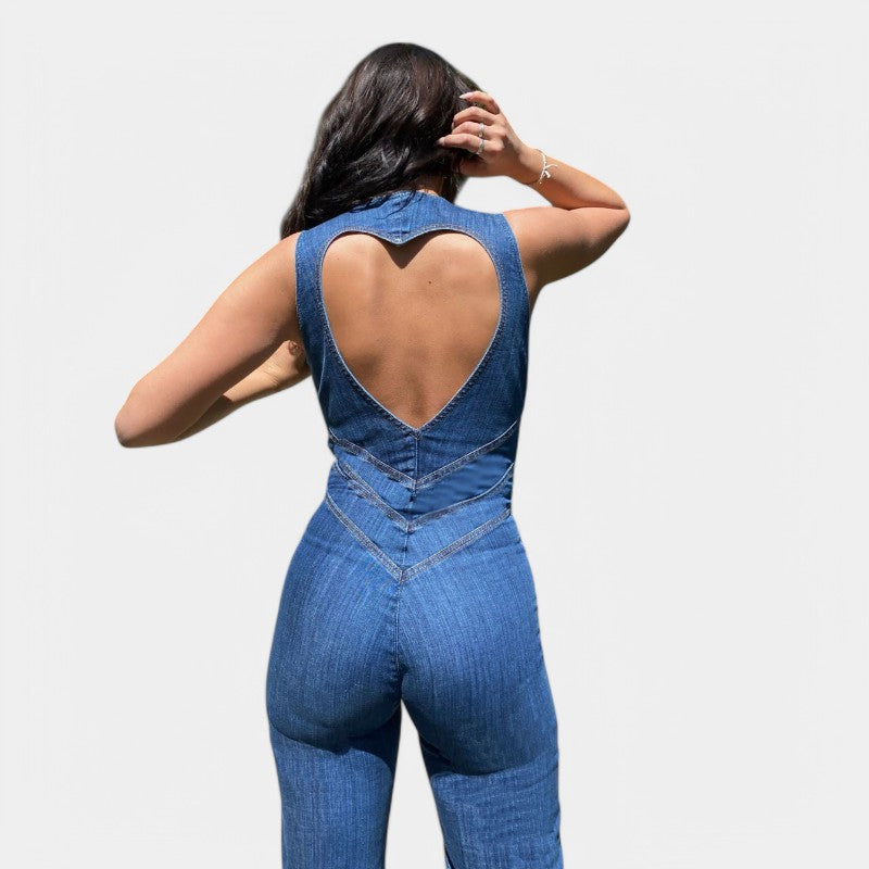 Gleame.-Jurken &amp; Jumpsuits-Gleame Jumpsuit - One piece denim jumpsuit met hoge taille en rugloos ontwerp