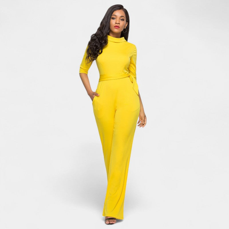 Gleame.-Jurken &amp; Jumpsuits-Gleame Jumpsuit - Vrouwen jumpsuit in effen kleur en lange stijl