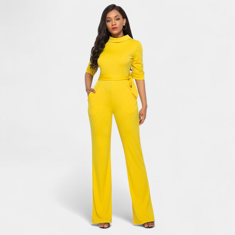 Gleame.-Jurken & Jumpsuits-Gleame Jumpsuit - Vrouwen jumpsuit in effen kleur en lange stijl