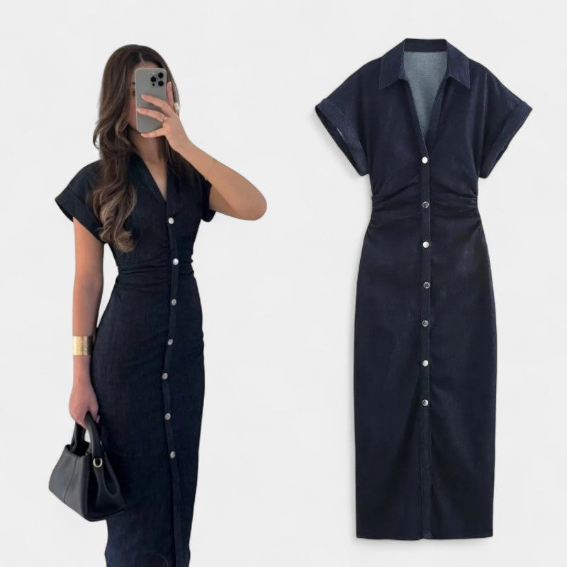  Gleame.-Jurken &amp; Jumpsuits-Gleame Jurk - Casual denim jurk met korte mouwen