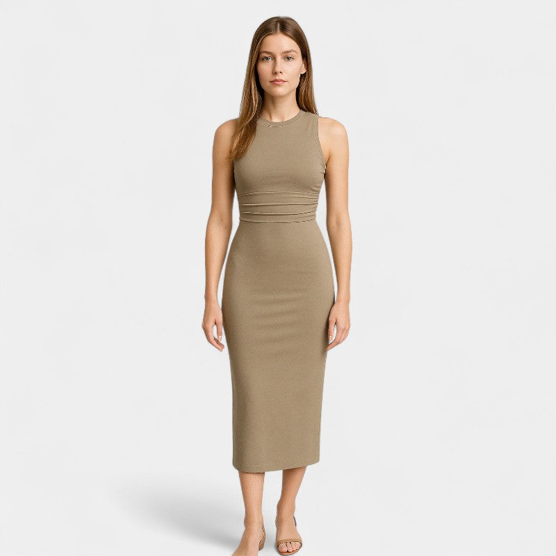 Gleame.-Jurken &amp; Jumpsuits-Gleame Jurk - Effen mouwloze jurk met ronde hals voor feesten