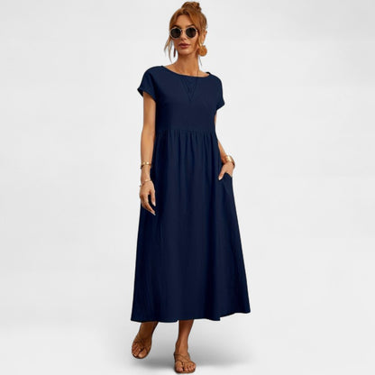Gleame.-Jurken &amp; Jumpsuits-Gleame Jurk - Elegant O-hals korte mouw casual lange jurk