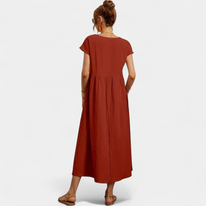 Gleame.-Jurken &amp; Jumpsuits-Gleame Jurk - Elegant O-hals korte mouw casual lange jurk