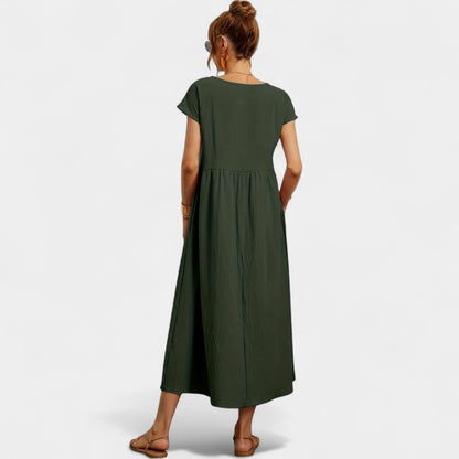Gleame.-Jurken &amp; Jumpsuits-Gleame Jurk - Elegant O-hals korte mouw casual lange jurk