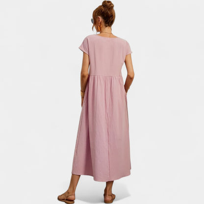 Gleame.-Jurken &amp; Jumpsuits-Gleame Jurk - Elegant O-hals korte mouw casual lange jurk
