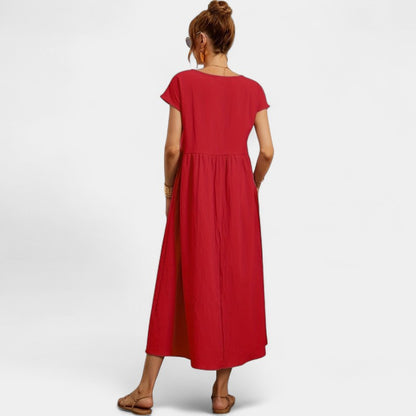 Gleame.-Jurken &amp; Jumpsuits-Gleame Jurk - Elegant O-hals korte mouw casual lange jurk