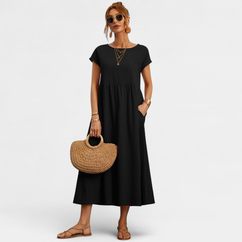 Gleame.-Jurken &amp; Jumpsuits-Gleame Jurk - Elegant O-hals korte mouw casual lange jurk