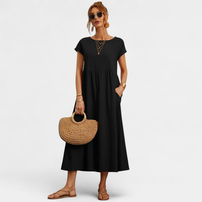 Gleame.-Jurken &amp; Jumpsuits-Gleame Jurk - Elegant O-hals korte mouw casual lange jurk