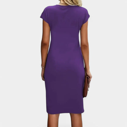 Gleame.-Jurken &amp; Jumpsuits-Gleame Jurk - Elegante jurk met korte mouwen en geplooide taille