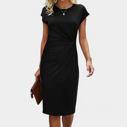 Gleame.-Jurken &amp; Jumpsuits-Gleame Jurk - Elegante jurk met korte mouwen en geplooide taille