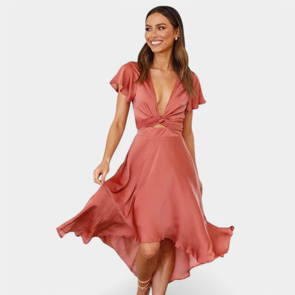 Gleame.-Jurken &amp; Jumpsuits-Gleame Jurk - Elegante jurk met korte puffmouwen en V-hals