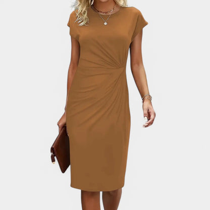 Gleame.-Jurken &amp; Jumpsuits-Gleame Jurk - Elegante jurk met korte mouwen en geplooide taille