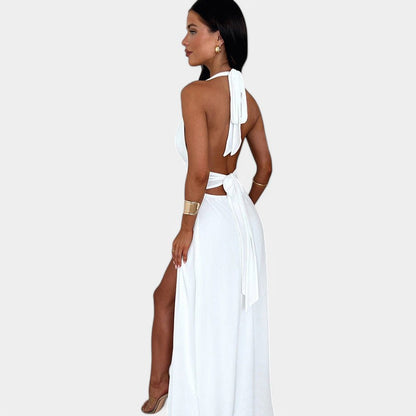 Gleame.-Jurken &amp; Jumpsuits-Gleame Jurk - Elegante jurk met diepe V-hals en kant