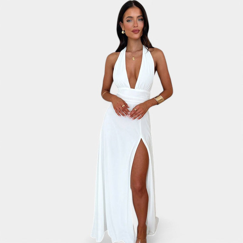 Gleame.-Jurken &amp; Jumpsuits-Gleame Jurk - Elegante jurk met diepe V-hals en kant