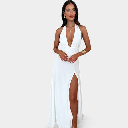 Gleame.-Jurken &amp; Jumpsuits-Gleame Jurk - Elegante jurk met diepe V-hals en kant