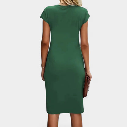 Gleame.-Jurken &amp; Jumpsuits-Gleame Jurk - Elegante jurk met korte mouwen en geplooide taille