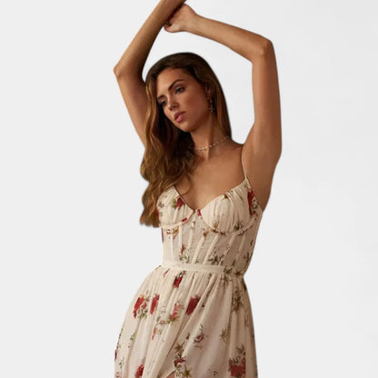 Gleame.-Jurken &amp; Jumpsuits-Gleame Jurk - Elegante maxi-jurk met bloemenprint en hoge split