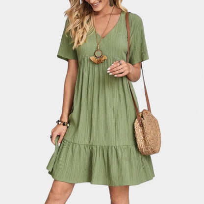Gleame.-Jurken &amp; Jumpsuits-Gleame Jurk - Fashion v-hals vintage jurk met ruches voor elke gelegenheid