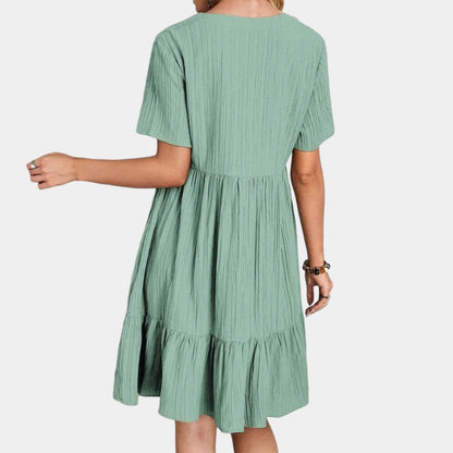 Gleame.-Jurken &amp; Jumpsuits-Gleame Jurk - Fashion v-hals vintage jurk met ruches voor elke gelegenheid