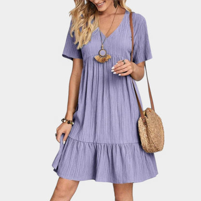 Gleame.-Jurken &amp; Jumpsuits-Gleame Jurk - Fashion v-hals vintage jurk met ruches voor elke gelegenheid