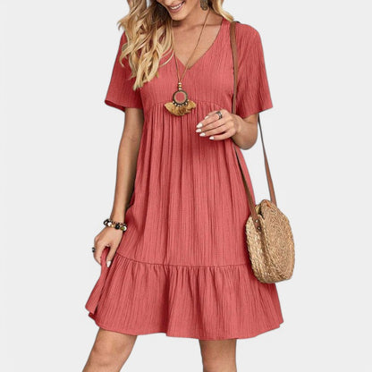 Gleame.-Jurken &amp; Jumpsuits-Gleame Jurk - Fashion v-hals vintage jurk met ruches voor elke gelegenheid